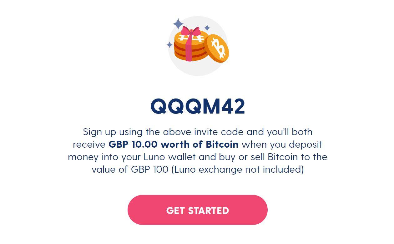 Luno Promo Code QQQM42 Get £40 FREE BTC Using Invite